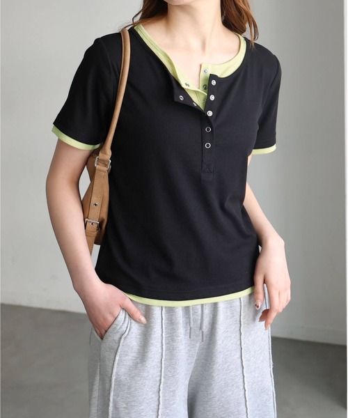 tiptop（ティップトップ）の「[新色追加]配色シアー×ヘンリーネックレイヤードT（Tシャツ/カットソー・レディース・ブラック/オフホワイト/チャコールグレー/ブラウン/グレー系その他・FREE）」の19枚目の写真