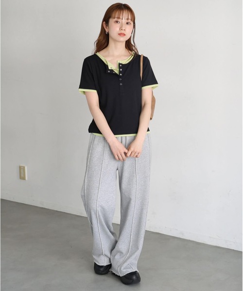 tiptop（ティップトップ）の「[新色追加]配色シアー×ヘンリーネックレイヤードT（Tシャツ/カットソー・レディース・ブラック/オフホワイト/チャコールグレー/ブラウン/グレー系その他・FREE）」の22枚目の写真