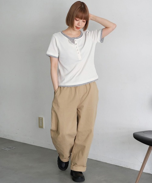 tiptop（ティップトップ）の「[新色追加]配色シアー×ヘンリーネックレイヤードT（Tシャツ/カットソー・レディース・ブラック/オフホワイト/チャコールグレー/ブラウン/グレー系その他・FREE）」の10枚目の写真