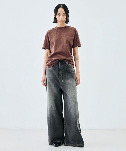 EDITION(エディション)の「コットンガーメントダイ ショートスリーブプルオーバー(Tシャツ/カットソー・レディース・ブラック/レッド系その他・FREE)」の3枚目の写真