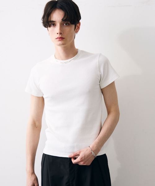 Shoowtime(ショウタイム)の「Cropped tight T-shirt / クロップドタイトTシャツ(Tシャツ/カットソー・メンズ・ホワイト/ブラック・MEDIUM/LARGE/X-LARGE)」の2枚目の写真