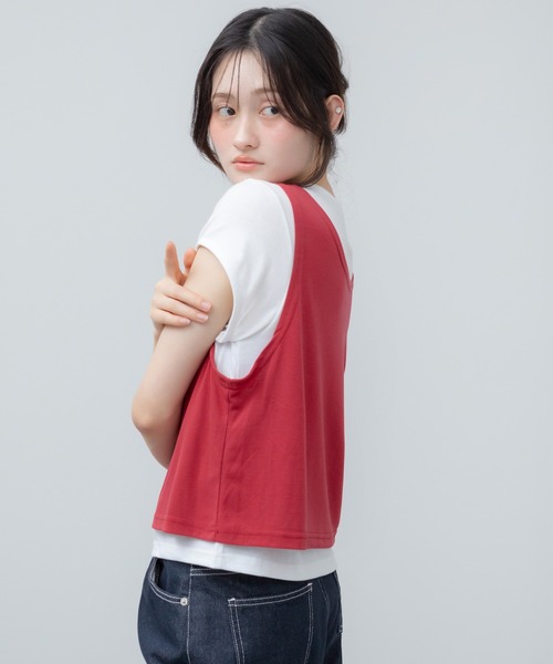 HEILIS(ヘイリス)の「レイヤード風半袖Tシャツ / 半袖 カットソー トップス 韓国 ブラック レッド 赤T レイヤード風 オーバーサイズ メンズライク 重ね着 シンプル 無地 カジュアル 春服 夏服(Tシャツ/カットソー・レディース・レッド/ブラック・FREE)」の16枚目の写真
