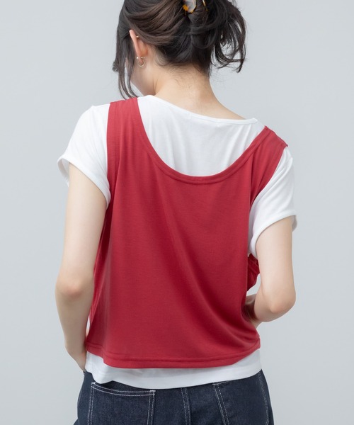 HEILIS(ヘイリス)の「レイヤード風半袖Tシャツ / 半袖 カットソー トップス 韓国 ブラック レッド 赤T レイヤード風 オーバーサイズ メンズライク 重ね着 シンプル 無地 カジュアル 春服 夏服(Tシャツ/カットソー・レディース・レッド/ブラック・FREE)」の17枚目の写真