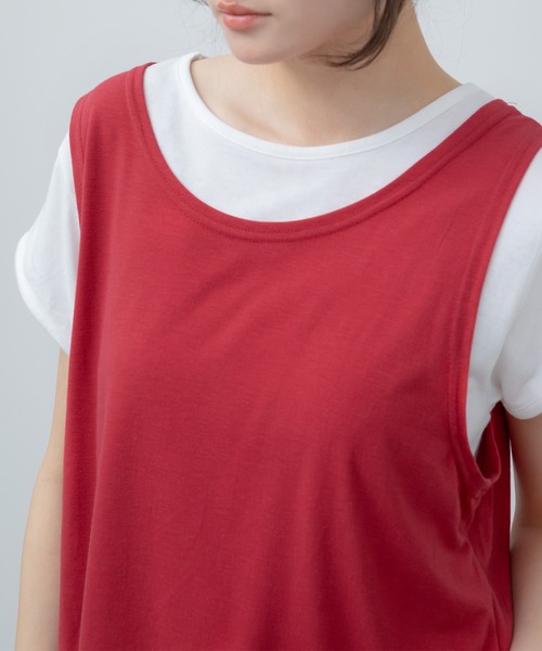 HEILIS(ヘイリス)の「レイヤード風半袖Tシャツ / 半袖 カットソー トップス 韓国 ブラック レッド 赤T レイヤード風 オーバーサイズ メンズライク 重ね着 シンプル 無地 カジュアル 春服 夏服(Tシャツ/カットソー・レディース・レッド/ブラック・FREE)」の18枚目の写真