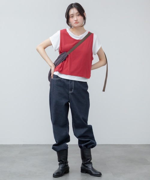 HEILIS(ヘイリス)の「レイヤード風半袖Tシャツ / 半袖 カットソー トップス 韓国 ブラック レッド 赤T レイヤード風 オーバーサイズ メンズライク 重ね着 シンプル 無地 カジュアル 春服 夏服(Tシャツ/カットソー・レディース・レッド/ブラック・FREE)」の20枚目の写真