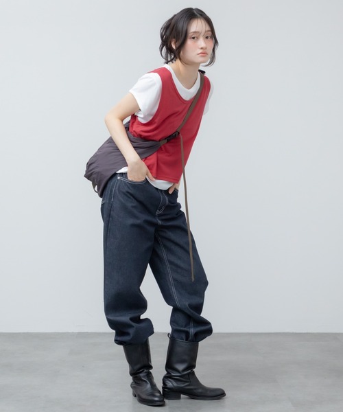 HEILIS(ヘイリス)の「レイヤード風半袖Tシャツ / 半袖 カットソー トップス 韓国 ブラック レッド 赤T レイヤード風 オーバーサイズ メンズライク 重ね着 シンプル 無地 カジュアル 春服 夏服(Tシャツ/カットソー・レディース・レッド/ブラック・FREE)」の21枚目の写真