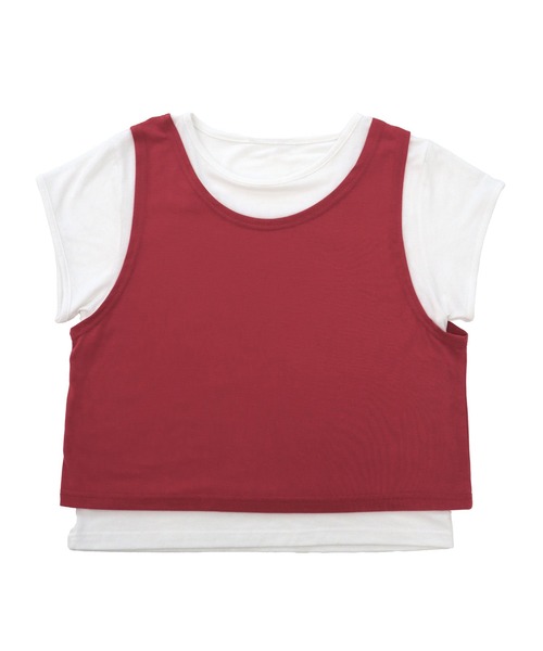 HEILIS(ヘイリス)の「レイヤード風半袖Tシャツ / 半袖 カットソー トップス 韓国 ブラック レッド 赤T レイヤード風 オーバーサイズ メンズライク 重ね着 シンプル 無地 カジュアル 春服 夏服(Tシャツ/カットソー・レディース・レッド/ブラック・FREE)」の4枚目の写真