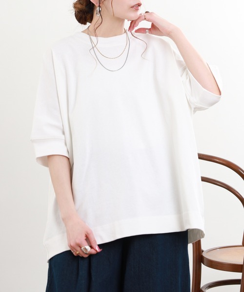 FUNALIVE(ファンアライブ)の「リブ袖プルオーバー 半端袖(Tシャツ/カットソー・レディース・アイボリー/グレイッシュベージュ/ブラック・M-L)」の5枚目の写真