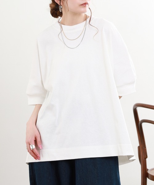 FUNALIVE(ファンアライブ)の「リブ袖プルオーバー 半端袖(Tシャツ/カットソー・レディース・アイボリー/グレイッシュベージュ/ブラック・M-L)」の7枚目の写真