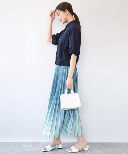 MK MICHEL KLEIN（エムケーミッシェルクラン）の「[洗える]グラデーションデザインニットプリーツスカート（スカート・レディース・ターコイズブルー/ブルー/ブラック・38）」の4枚目の写真