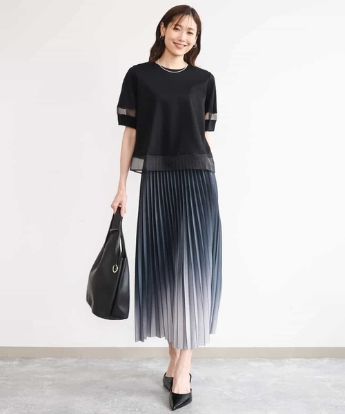 MK MICHEL KLEIN（エムケーミッシェルクラン）の「[洗える]グラデーションデザインニットプリーツスカート（スカート・レディース・ターコイズブルー/ブルー/ブラック・38）」の7枚目の写真