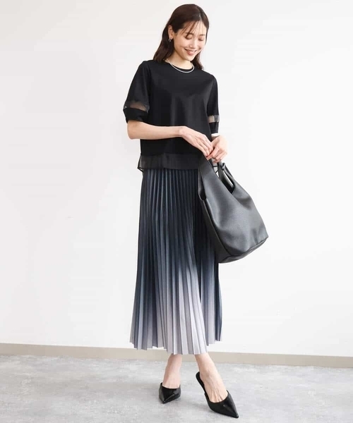 MK MICHEL KLEIN（エムケーミッシェルクラン）の「[洗える]グラデーションデザインニットプリーツスカート（スカート・レディース・ターコイズブルー/ブルー/ブラック・38）」の9枚目の写真