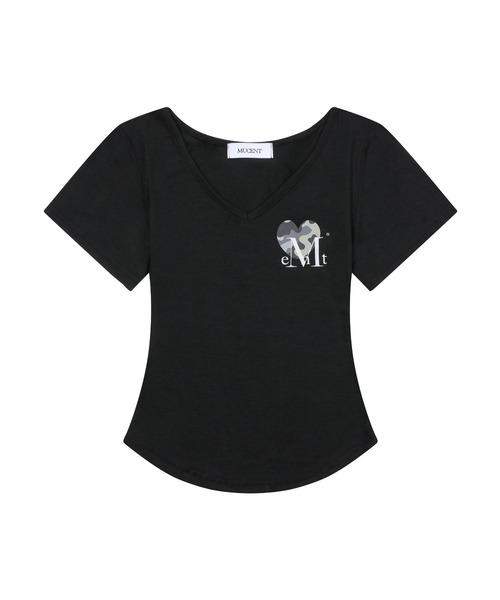 MUCENT(ムセント)の「◇MUCENT◇ブランド直輸入正規品/VAINT HEART CAMO VネックハーフT VAINT HEART CAMO V-NECK HALF T(Tシャツ/カットソー・レディース・チャコール/ホワイト/ブラック・FREE)」の5枚目の写真