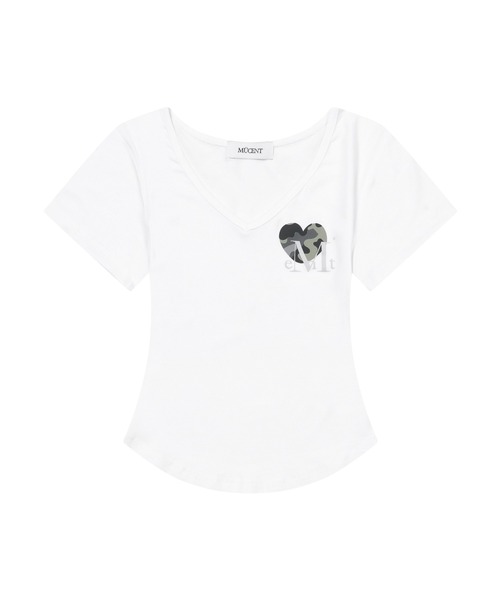 MUCENT(ムセント)の「◇MUCENT◇ブランド直輸入正規品/VAINT HEART CAMO VネックハーフT VAINT HEART CAMO V-NECK HALF T(Tシャツ/カットソー・レディース・チャコール/ホワイト/ブラック・FREE)」の7枚目の写真