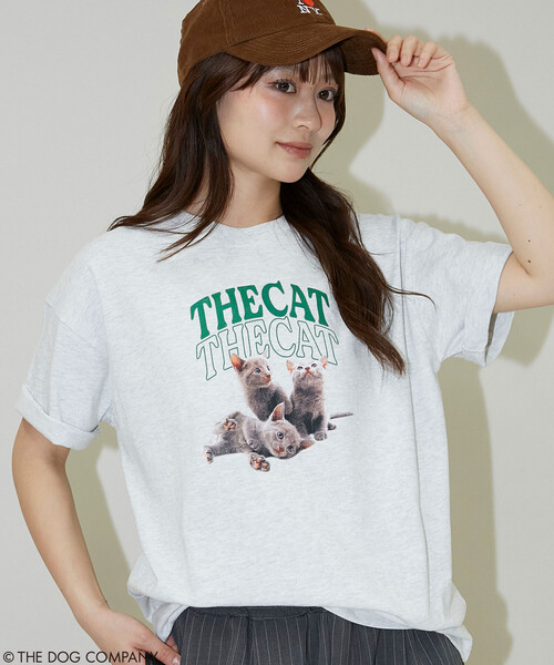 PUBLUX(パブリュクス)の「PUBLUX/パブリュクス THE DOG / THE CAT カレッジ風 Tシャツ 限定展開(Tシャツ/カットソー・レディース・ネイビー/ライトグレー/チャコールグレー/オフホワイト・フリ-)」の15枚目の写真