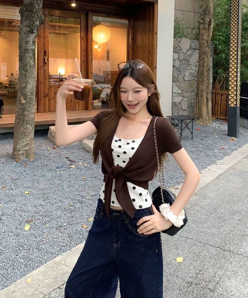 AsheKsha(アシクシャ)の「レトロドットのキャミソールとニットショールの2点セット(その他トップス・レディース・ブラウン・M)」の10枚目の写真