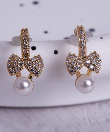 ミニリボンドロップパールピアス