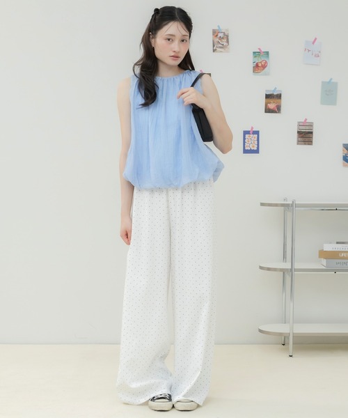 HEILIS(ヘイリス)の「ドット柄ワイドパンツ / ドットパンツ ワイドパンツ イージーパンツ リラックスパンツ 柄パンツ 総柄パンツ ウエストゴム ロングパンツ ワイドシルエット カジュアルパンツ 旅行コーデ 春服 夏服 韓国ファッション モノトーン(その他パンツ・レディース・ブラック/ホワイト・FREE)」の12枚目の写真