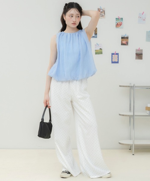 HEILIS(ヘイリス)の「ドット柄ワイドパンツ / ドットパンツ ワイドパンツ イージーパンツ リラックスパンツ 柄パンツ 総柄パンツ ウエストゴム ロングパンツ ワイドシルエット カジュアルパンツ 旅行コーデ 春服 夏服 韓国ファッション モノトーン(その他パンツ・レディース・ブラック/ホワイト・FREE)」の13枚目の写真