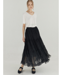 Tiered Tulle Maxi Skirt_Black