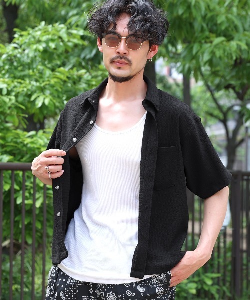 LUXSTYLE(ラグスタイル)の「楊柳半袖シャツ(シャツ/ブラウス・メンズ・チャコール/ホワイト/ブラック・L/M)」の22枚目の写真