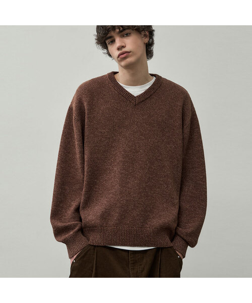 Твилтоном микс — вязаный свитер V‑neck [коричневый]