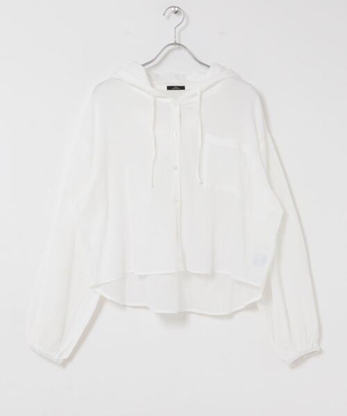 ITEMS URBANRESEARCH(アイテムズ アーバンリサーチ)の「フードクロップドワッシャーシャツ(シャツ/ブラウス・レディース・チャコールグレー/ホワイト/カーキ・FREE)」の11枚目の写真