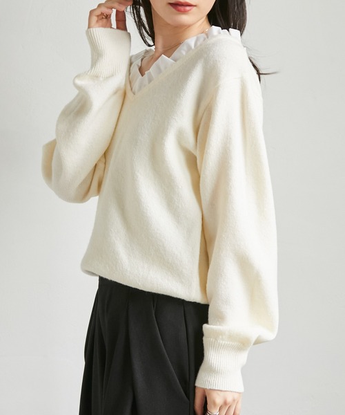 RANAN(ラナン)の「2WAYフリル衿ニット(ニット/セーター・レディース・アイボリー/ネイビー/グレー/ブラウン・M/LL/L)」の18枚目の写真
