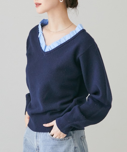 RANAN(ラナン)の「2WAYフリル衿ニット(ニット/セーター・レディース・アイボリー/ネイビー/グレー/ブラウン・M/LL/L)」の22枚目の写真