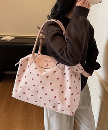 いちご柄ボストンバッグ軽量トラベルバッグ