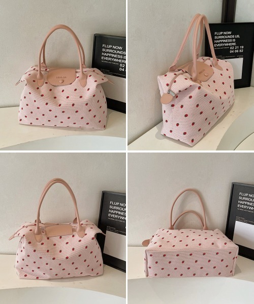 Miniministore(ミニミニストア)の「いちご柄ボストンバッグ軽量トラベルバッグ(ボストンバッグ・レディース・ブラック/ピンク/アイボリー/ミント/ラベンダー・FREE)」の20枚目の写真