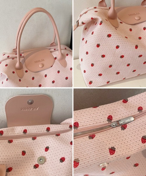 Miniministore(ミニミニストア)の「いちご柄ボストンバッグ軽量トラベルバッグ(ボストンバッグ・レディース・ブラック/ピンク/アイボリー/ミント/ラベンダー・FREE)」の19枚目の写真