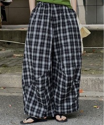 切り替えチェック柄カーブパンツ