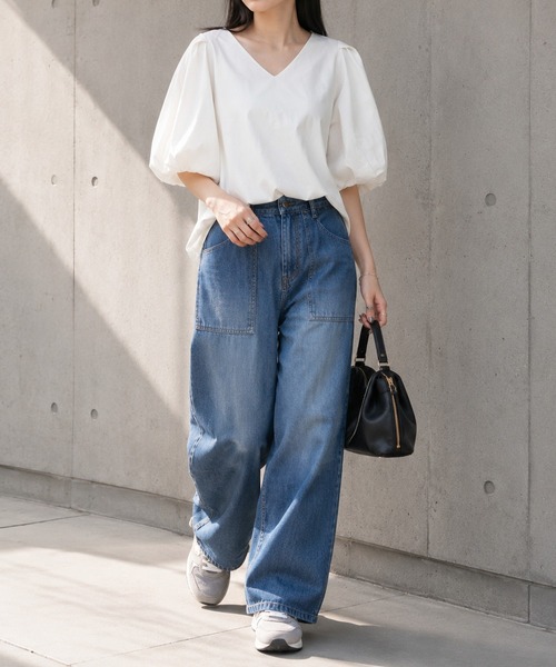 itto...(イット)の「コットン100%パフスリーブバルーン袖カットソー(Tシャツ/カットソー・レディース・ブラック/オフホワイト/ミント/グレイッシュベージュ/チャコールグレー・LL~3L/M~L/4L~5L)」の7枚目の写真