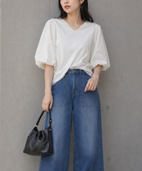 itto...(イット)の「コットン100%パフスリーブバルーン袖カットソー(Tシャツ/カットソー・レディース・ブラック/オフホワイト/ミント/グレイッシュベージュ/チャコールグレー・LL~3L/M~L/4L~5L)」の9枚目の写真