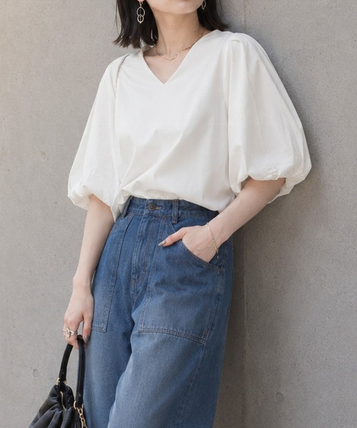 itto...(イット)の「コットン100%パフスリーブバルーン袖カットソー(Tシャツ/カットソー・レディース・ブラック/オフホワイト/ミント/グレイッシュベージュ/チャコールグレー・LL~3L/M~L/4L~5L)」の10枚目の写真