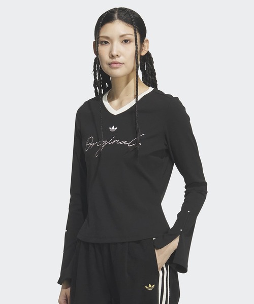 adidas(アディダス)の「P 長袖Tシャツ / ロンT / アディダスオリジナルス adidas Originals(Tシャツ/カットソー・レディース・ブラック・XX-LARGE/LARGE/MEDIUM/SMALL/X-LARGE/X-SMALL)」の1枚目の写真