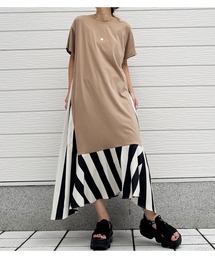 Q | 裾ストライプ切り替えワンピース(ワンピース)