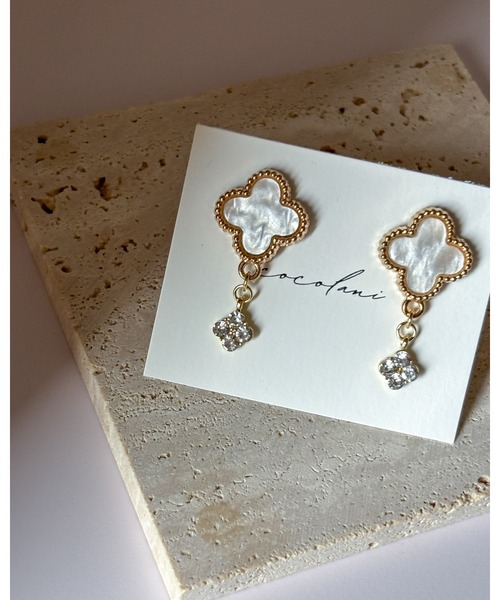 tone（トーン）の「【cocolani】［金属アレルギー対応］クローバービジューピアス(MA)（ピアス（両耳用）・レディース・ブラック/ブラック系その他/ホワイト・FREE）」の22枚目の写真