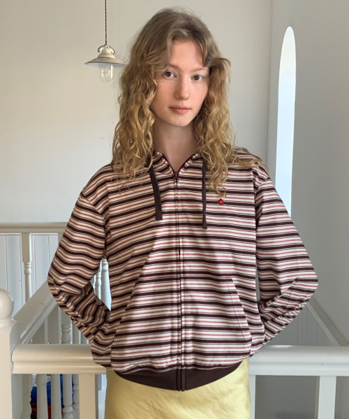 TTUDEMENT(トュードメント)の「STRIPED CLOVER HOODED ZIP-UP_BROWN STRIPE(パーカー・レディース・その他・FREE)」の1枚目の写真
