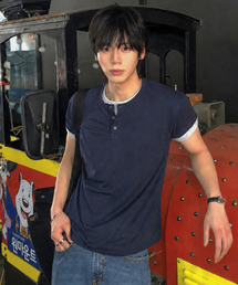 ソフトヘンリーネック半袖Tシャツ[ディープネイビー]