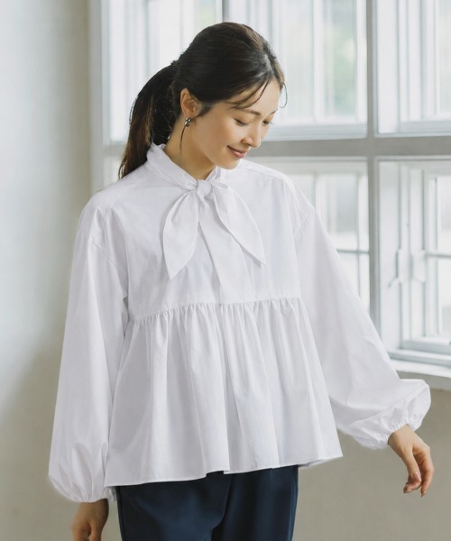 Sono(ソーノ)の「【SONO/ソーノ】【PLUVIOPHILE COL.】フラウボウブラウス(シャツ/ブラウス・レディース・ネイビー/ホワイト・F)」の2枚目の写真