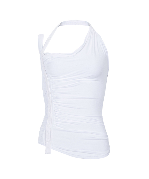 PLEASENOFOLLOW(プリーズノーフォロー)の「Hush Button Halter Sleeveless Top (White)(Tシャツ/カットソー・レディース・その他・FREE)」の3枚目の写真