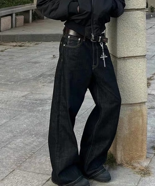ampm(エーエムピーエム)の「ヴィンテージライク ワイドストレート デニムパンツ(デニムパンツ・メンズ・ブラック・M/L/XL)」の14枚目の写真