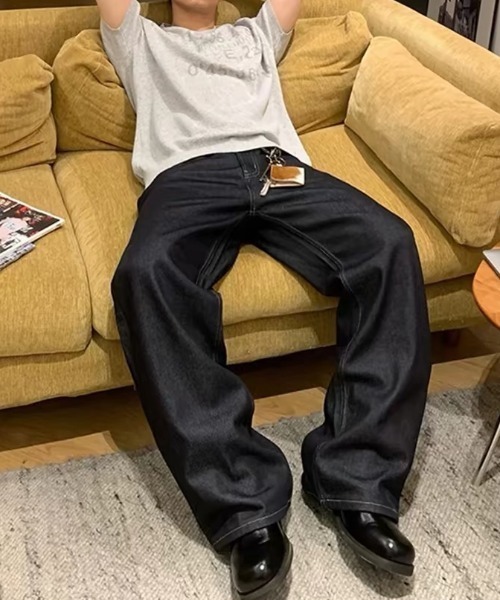ampm(エーエムピーエム)の「ヴィンテージライク ワイドストレート デニムパンツ(デニムパンツ・メンズ・ブラック・M/L/XL)」の9枚目の写真