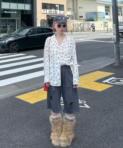 Alley Tokyo(アリートーキョー)の「ダメージいっぱいハーパン(スウェットパンツ・レディース・ボルドー/スミクロ/グレー・FREE)」の13枚目の写真