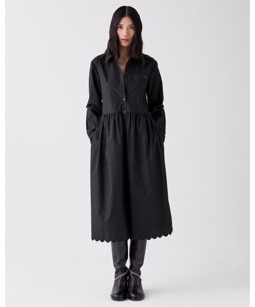 kate spade new york(ケイトスペード ニューヨーク)の「エッセンシャル スカラップド ミディ シャツドレス(ワンピース・レディース・ブラック・X-SMALL/SMALL/MEDIUM)」の2枚目の写真