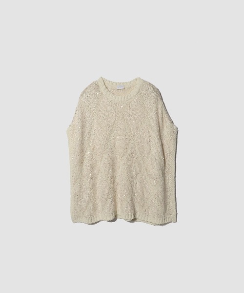 COLUMN(コラム)の「COLUMN / ラメニットケープ<PERMANENT>《EXCLUSIVE》(ニット/セーター・レディース・ネイビー/オフホワイト/ブラック・FREE)」の2枚目の写真