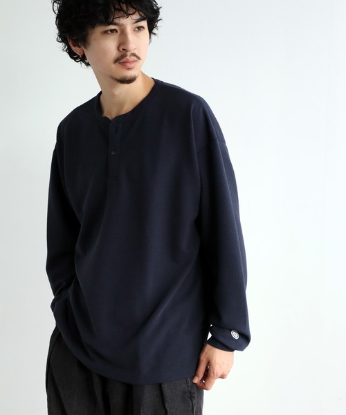 DISCUS(ディスカス)の「【DISCUS/ディスカス】ワッフル サーマル ヘンリーネック ロングスリーブTシャツ(Tシャツ/カットソー・メンズ・クリーム/ネイビー/ダークグリーン/ブラック・L/XL/M)」の4枚目の写真