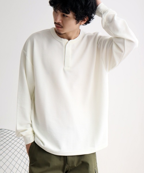 DISCUS(ディスカス)の「【DISCUS/ディスカス】ワッフル サーマル ヘンリーネック ロングスリーブTシャツ(Tシャツ/カットソー・メンズ・クリーム/ネイビー/ダークグリーン/ブラック・L/XL/M)」の9枚目の写真